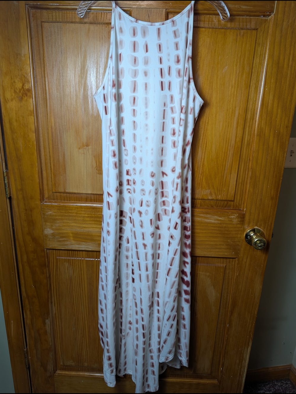 Women’s White Maxi Dress with Brown Print
